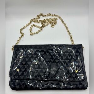 Disney Parks Mickey Mouse Black Crossbody Faux Patent Leather Clutch Purse
